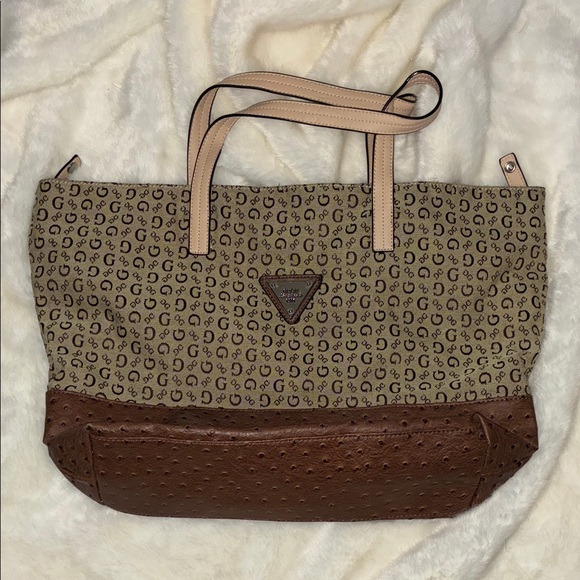 Guess Handbags - Guess Brown and Tan Logo Tote Bag